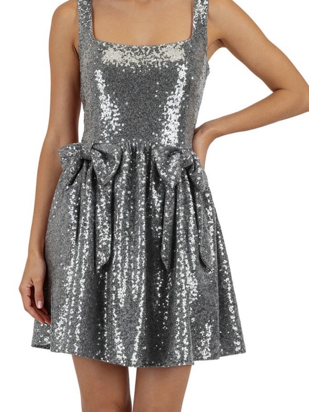 Lush Silver Sequin Mini Dress with Waist Bows